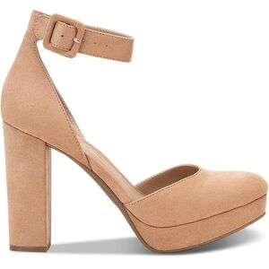 Sun + Stone Estrella Microsuede Ankle Strap Pumps Tan